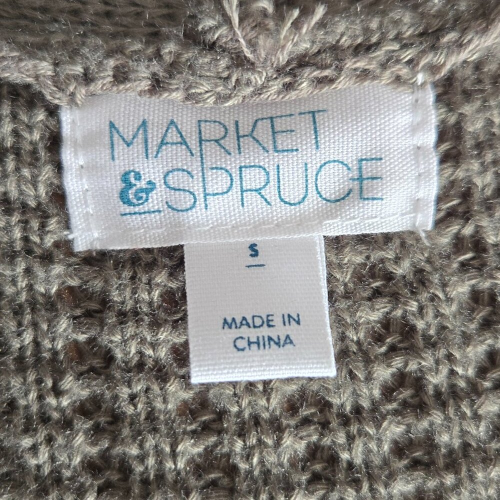 Market & Spruce Waffle Knit Cardigan | Size S | Olive Green Open Front - Picture 2 of 5